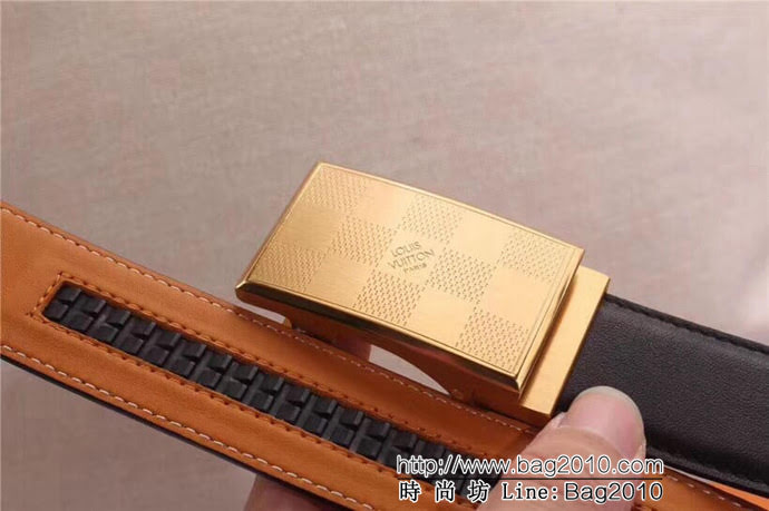 路易威登LV 雙面原版進口小牛皮16精鋼L格子扣 男士皮帶  xfp1234